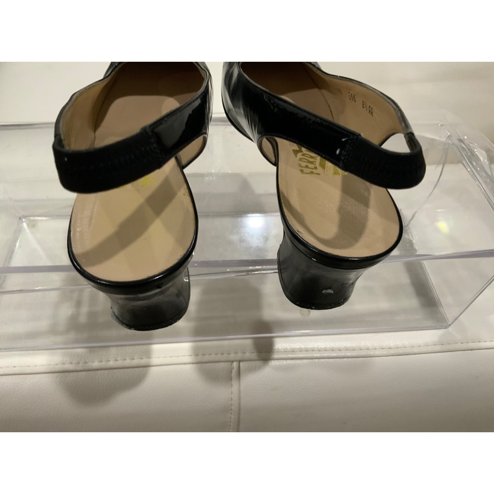 Salvatore Ferragamo Black Patent Leather Slingback Pumps Square Toe E56 8.5 AA - Picture 8 of 11